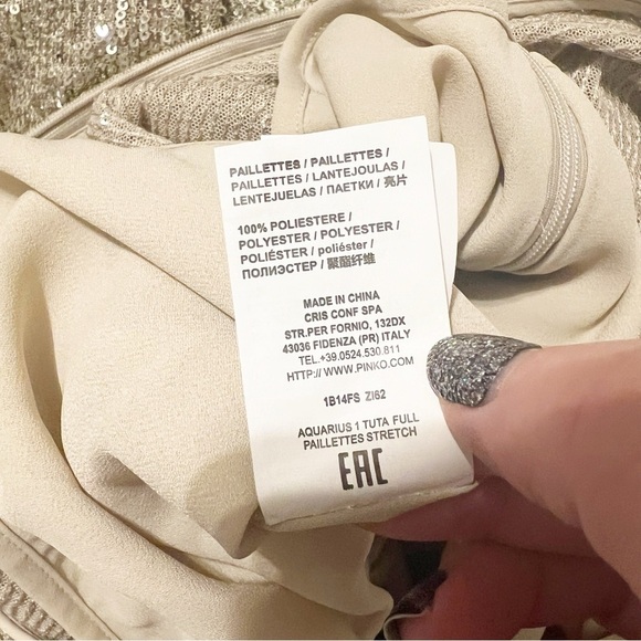NWT PINKO Aquarius Gold Sequin Jumpsuit Flared Sleeve Wide Leg Cocktail US 6 - Picture 12 of 14